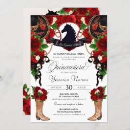 Invitación Escudo de Caballo Rosa Rojo Charro Western Eleganc