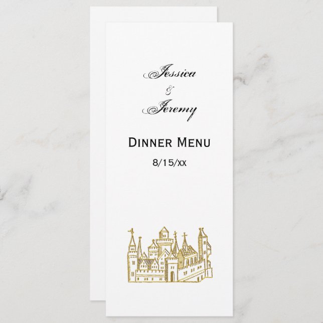 Invitación Escudo de Castillo Heráldico Antiguo #2 Falso Oro (Anverso / Reverso)