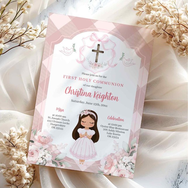 Invitación Escudo de Cinta Rosa Chica Primera Santa Comunión (Subido por el creador)