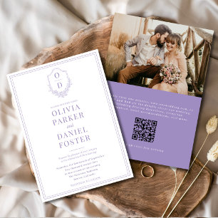 Invitación Escudo de código QR Boda de foto púrpura Lilac