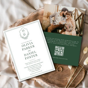 Invitación Escudo de código QR Boda de fotografía verde esmer
