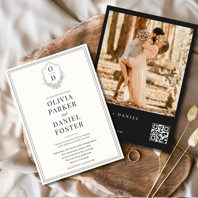 Invitación Escudo de código QR Boda moderno foto en blanco y  (Subido por el creador)