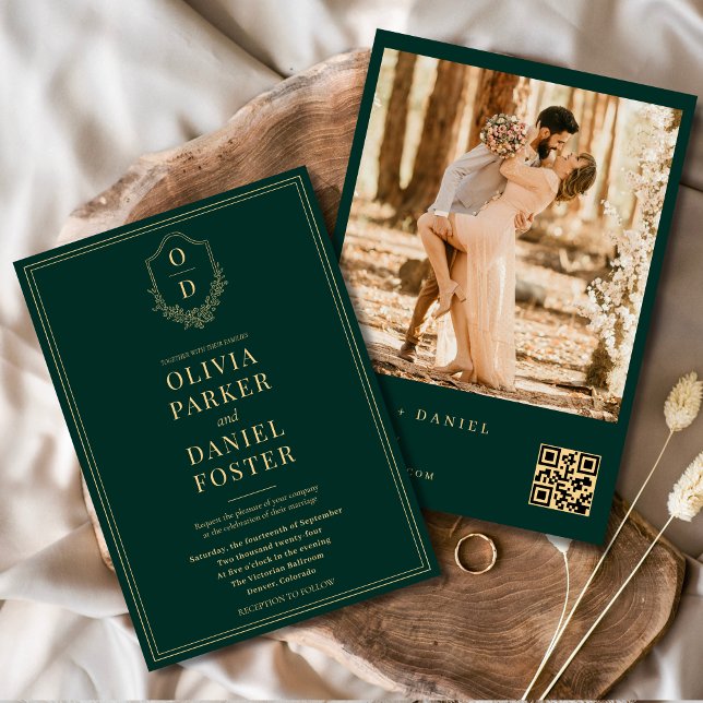 Invitación Escudo de código QR de oro verde esmeralda Boda de (Subido por el creador)