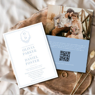Invitación Escudo de código QR Dusty Blue Photo Moderno Boda
