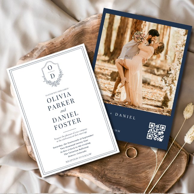 Invitación Escudo de código QR moderno Boda de foto azul de l (Subido por el creador)