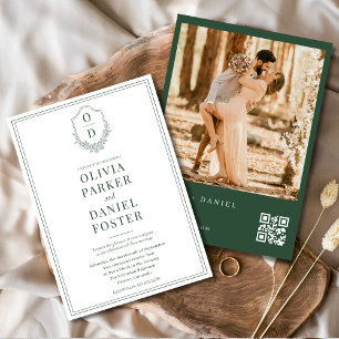 Invitación Escudo de código QR moderno verde esmeralda Boda d
