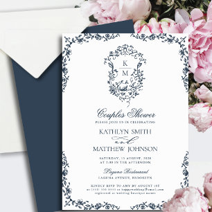 Invitación Escudo de cosecha azul de la Marina Monograma Vint