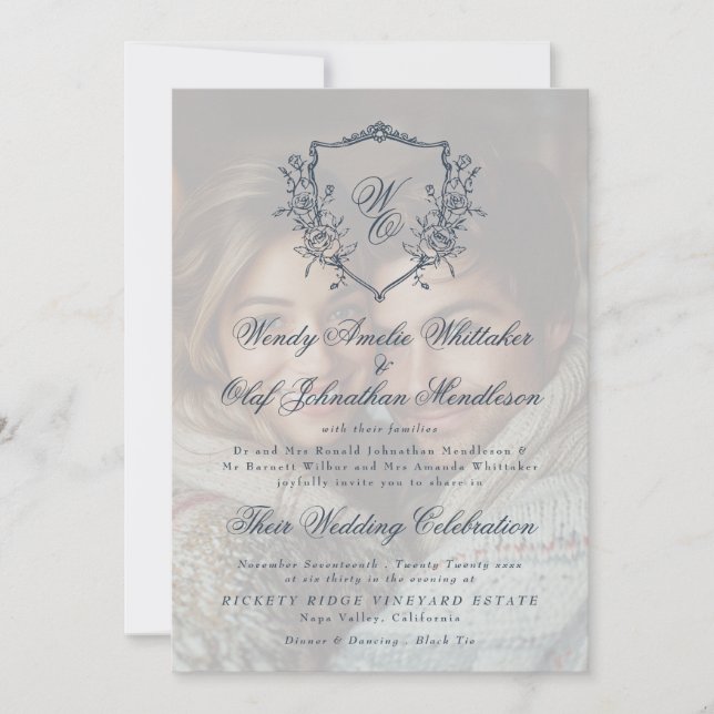 Invitación Escudo de época crema y Boda de fotografía de supe (Anverso)