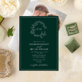 Invitación Escudo de esmeralda verde  Monograma Boda fotográf