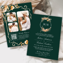 Invitación Escudo de Flor Silvestre Caída Código QR Boda Esme