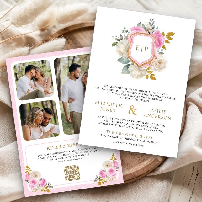 Invitación Escudo de fotografía con código QR de la floral ro (Subido por el creador)
