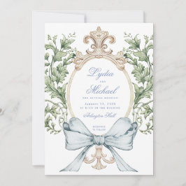 Invitación Escudo de hoja informal con Bow | Boda de monogram
