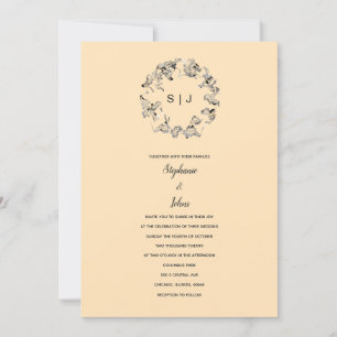 Invitación Escudo de hoja Monograma Crema de marfil Boda Beig