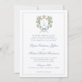 Invitación Escudo de hoja tradicional con Bow | Boda de monog