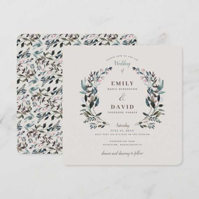Invitación Escudo de jardín | Eggshell | Boda cuadrado (Anverso / Reverso)