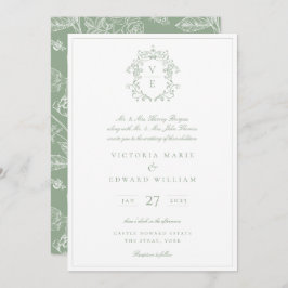 Invitación Escudo de la cosecha Boda Monograma Sage