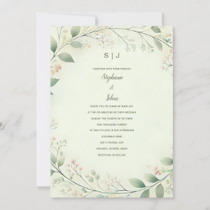 Invitación Escudo de la guirnalda floral Monograma Boda verde