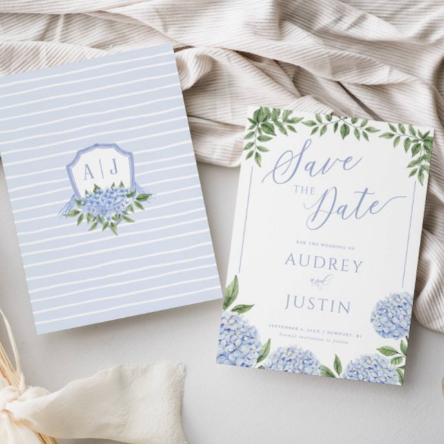 Invitación Escudo de las flores de hidrangea azul Guardar la  (Subido por el creador)