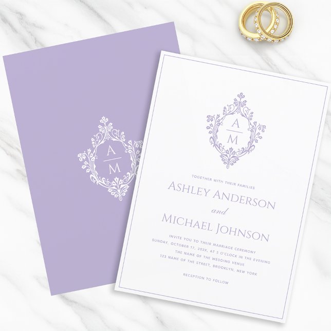 Invitación Escudo de Lavanda Monograma Vintage Boda elegante (Subido por el creador)