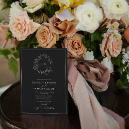 Invitación Escudo de Leafy Blanco Negro Monograma Boda fotogr