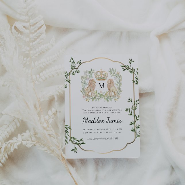 Invitación Escudo de leones | Regal Little King 1er cumpleaño (Subido por el creador)