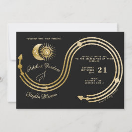 Invitación Escudo de luna de oro negro celestial RSVP Código 