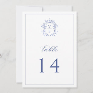 Invitación Escudo de Monograma Azul Regencia Número de tabla
