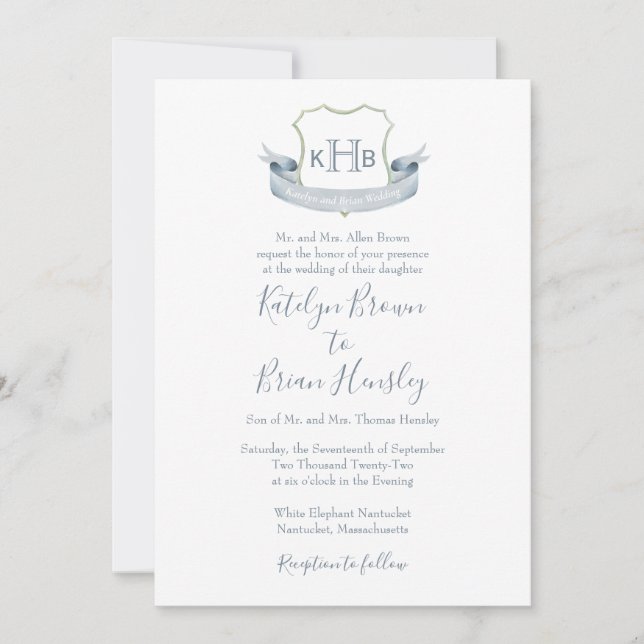 Invitación Escudo de monograma boda Clásico (Anverso)