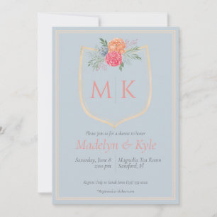 Invitación Escudo de Monograma Floral de acuarela en