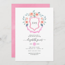 Invitación Escudo de Monograma Floral Ducha de novia