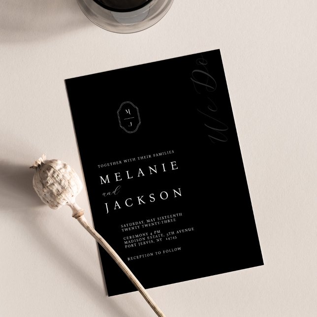 Invitación Escudo de monograma personalizado mínimo en blanco (Subido por el creador)
