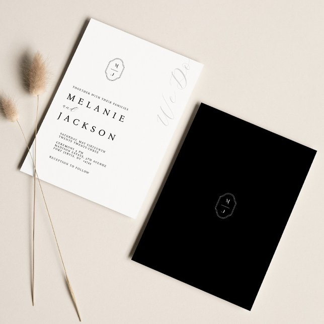 Invitación Escudo de monograma personalizado mínimo en blanco (Subido por el creador)