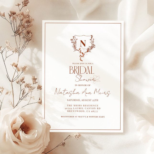 Invitación Escudo de Monograma Rústico Formal Floral (Subido por el creador)