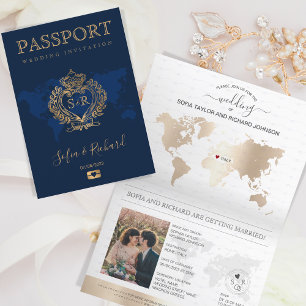 Invitación Escudo de oro de Passport de boda de destino Itali