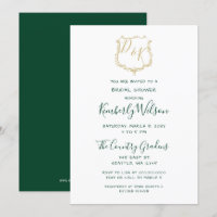 Escudo de oro monograma y ducha de novia verde for
