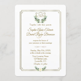 Invitación Escudo de oro real Boda de vegetación exuberante