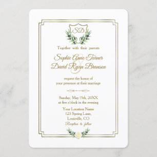 Invitación Escudo de oro real Boda de vegetación exuberante