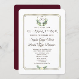 Invitación Escudo de oro real Laurel Wreath Ensayo Cena