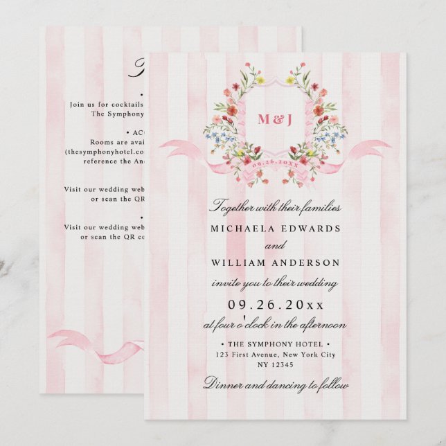 Invitación Escudo de Regencia de Acuarela Todo En Un Boda QR (Anverso / Reverso)