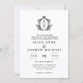 Invitación Escudo de Regencia Monograma Boda blanco y negro