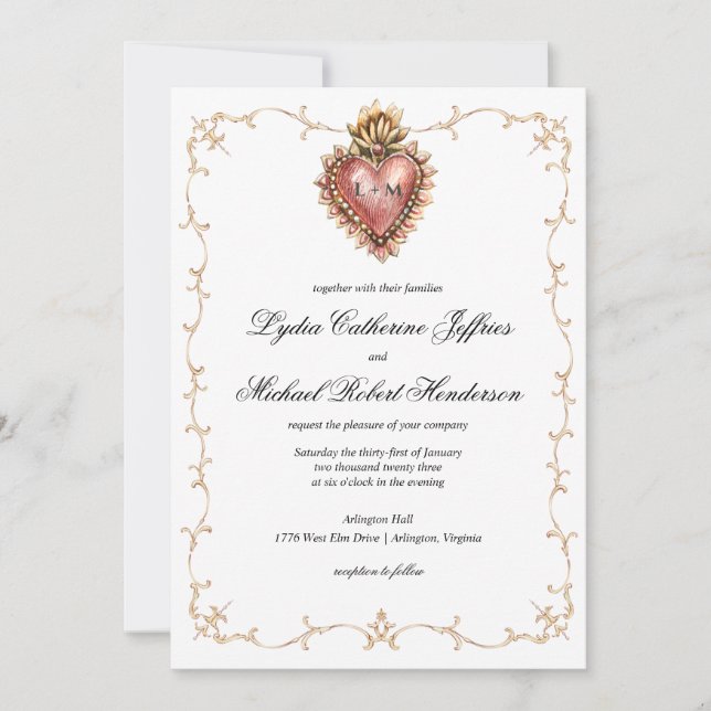 Invitación Escudo de Sagrado Corazón | Boda de monograma (Anverso)