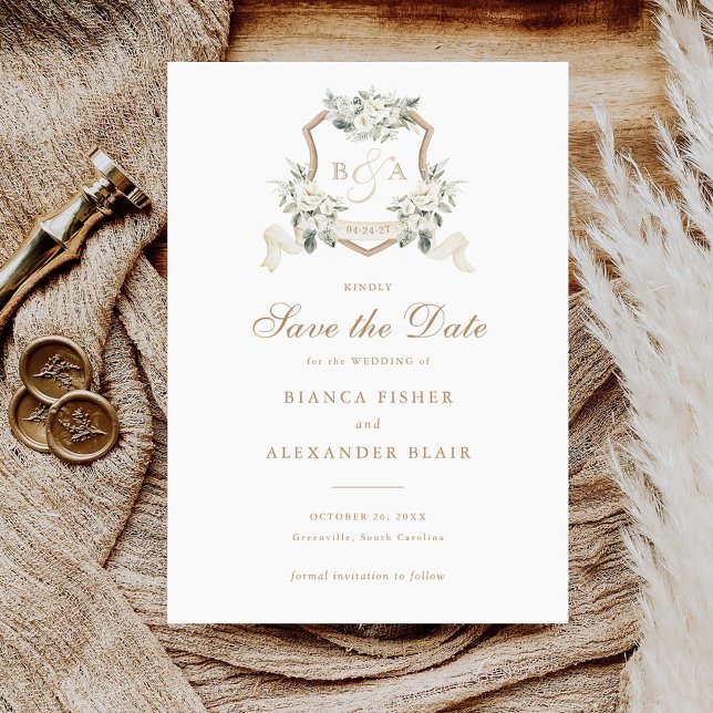 Invitación Escudo de salchicha de verde blanco floral Guardar (Subido por el creador)