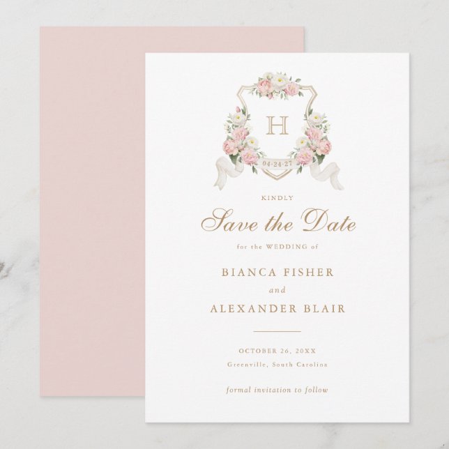 Invitación Escudo de vegetación de hidrangea blanca Guardar f (Anverso / Reverso)