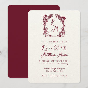Invitación Escudo de viñedos Monograma Boda de vino de Borgoñ