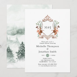 Invitación Escudo de Woodland Laurel Monograma Ducha Parejas