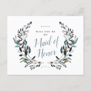 Invitación Escudo del Jardín Floral Azul niñera de honor