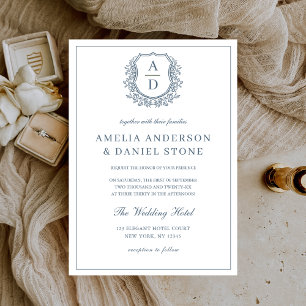 Invitación Escudo del Monograma Boda elegante del Dusty Blue 
