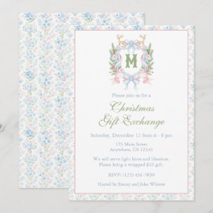 Invitación Escudo del Monograma de Navidades Abuelos Preppy
