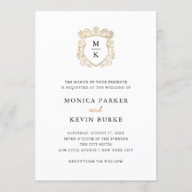 Escudo dorado | Elegante Boda blanco y negro