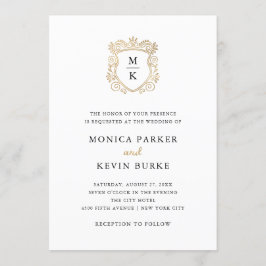 Invitación Escudo dorado | Elegante Boda blanco y negro